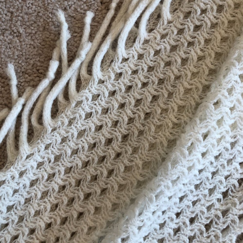 Soft White Knit with Fringe Scarf - Picture 3 of 6